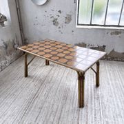1950s rattan table with ceramic top
