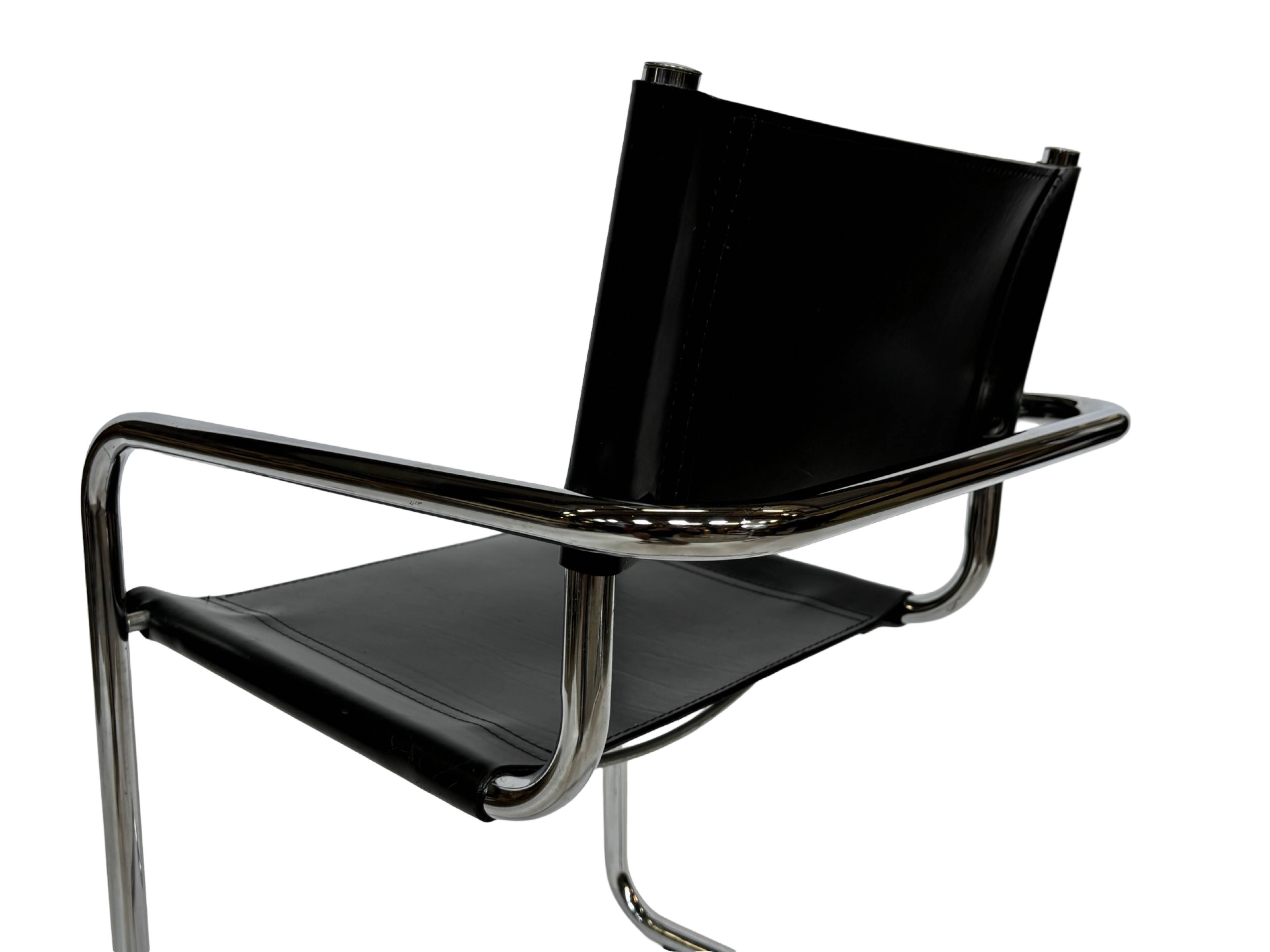 Ensemble vintage de 6 chaises à structure tubulaire Mart Stam design cuir