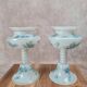 Beautiful pair of pedestal vases in white opaline – old blue decoration.