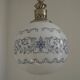 French Mid-Century Globe Pendant, Blue Pattern Shade, Vintage Hanging Light
