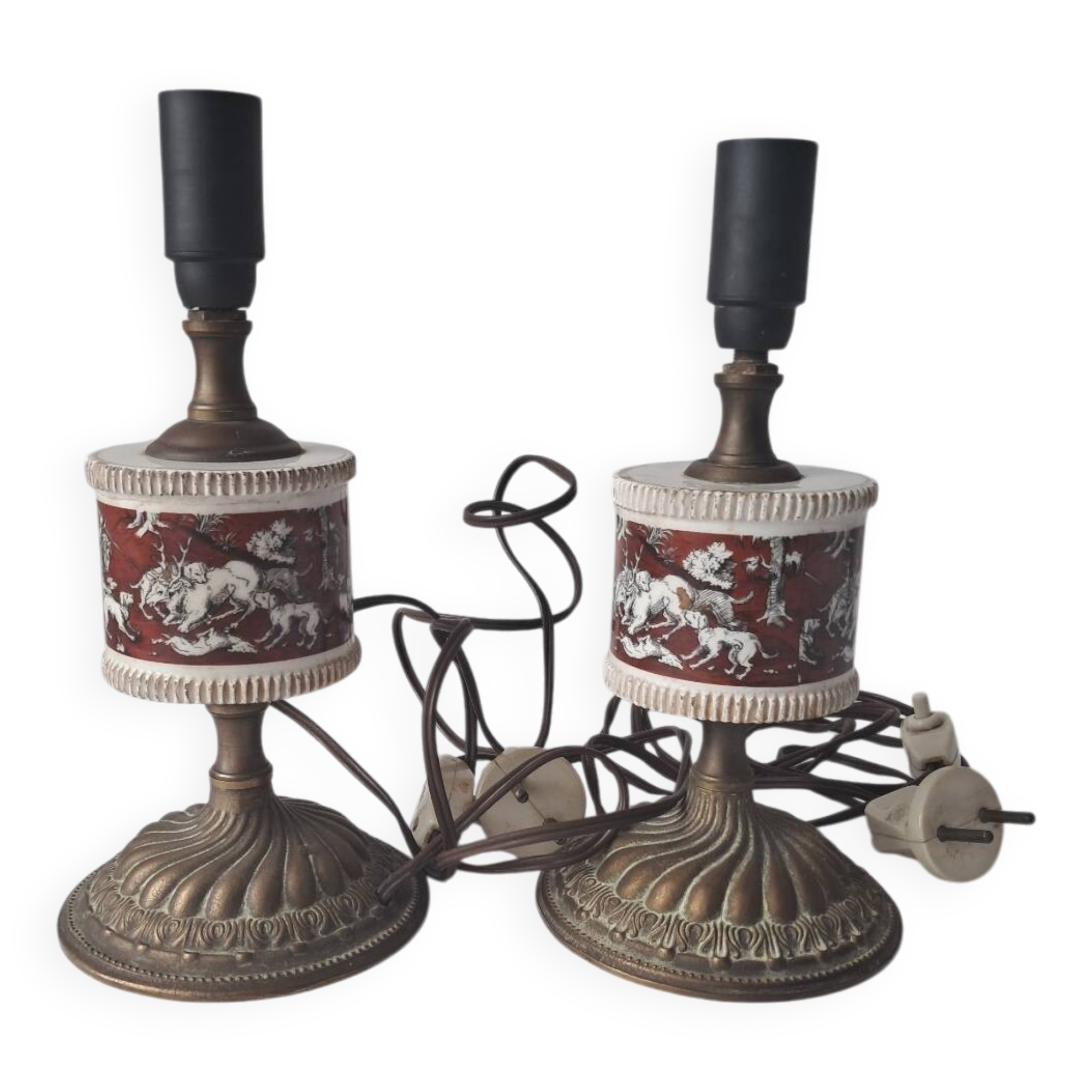 Pair of vintage brass/ceramic lamps