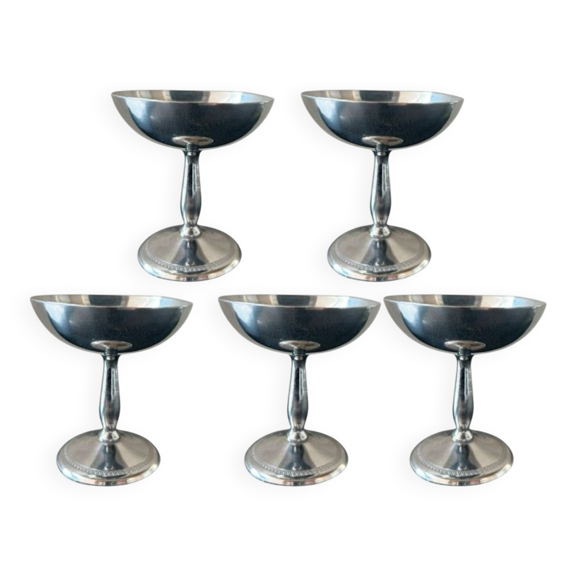 Set of 5 modernist dessert bowls in heavy stainless steel – In the style of