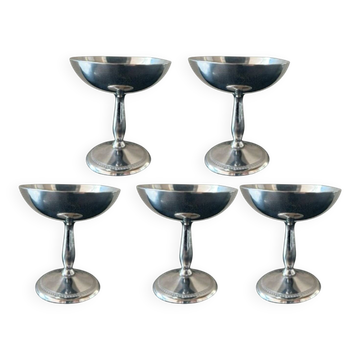 Série de 5 coupes à dessert modernistes en inox lourd – Dans le goût d