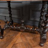Louis XIII style blackened walnut desk, late 19th century, turned legs, one drawer