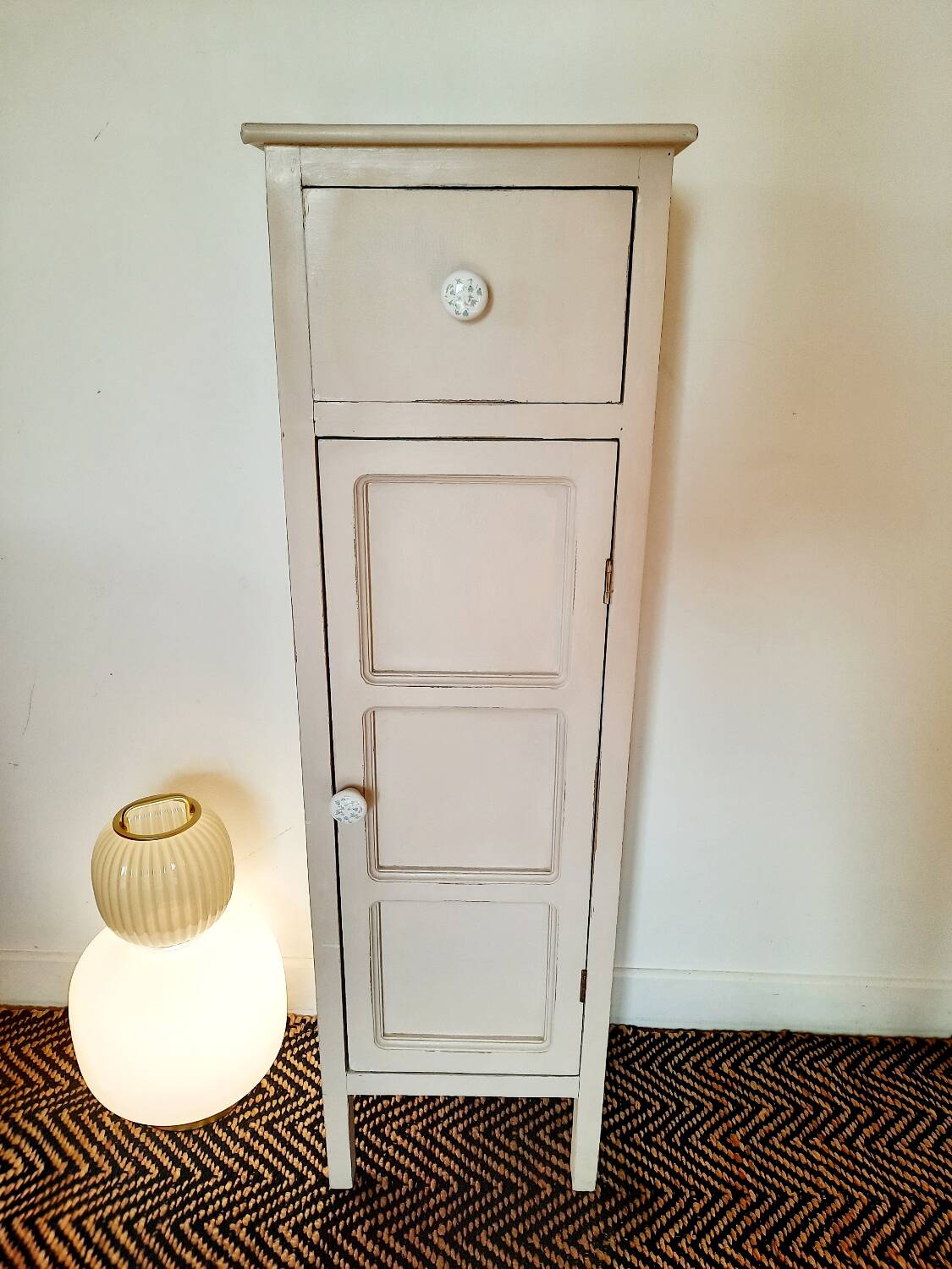 Antique tall cabinet painted white