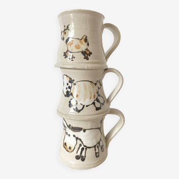 Handcrafted ceramic cups, animal decor