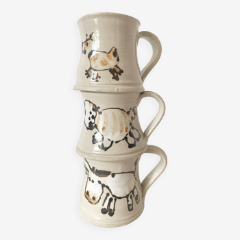 Tasses en céramique artisanale , décor  animaux