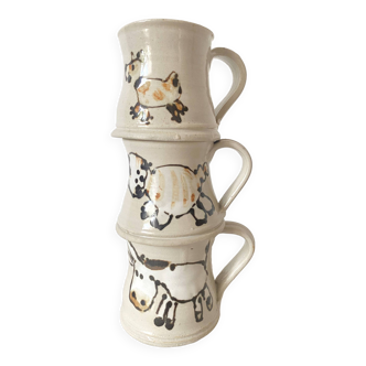 Tasses en céramique artisanale , décor  animaux