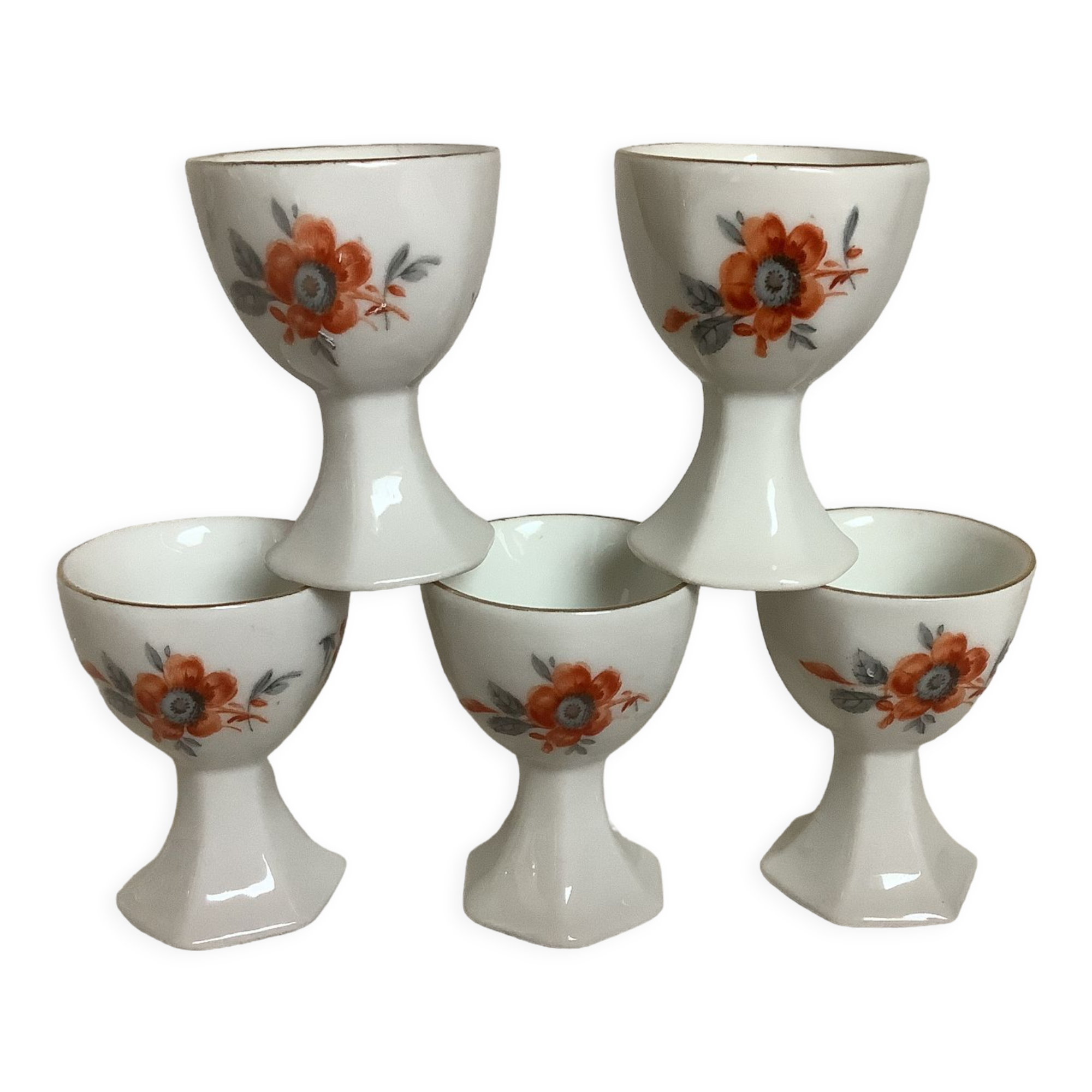 Five ancient cockerry orange and gray flowers foot polygon