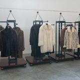 Wooden and brass coat rack, set of 4, 1970s