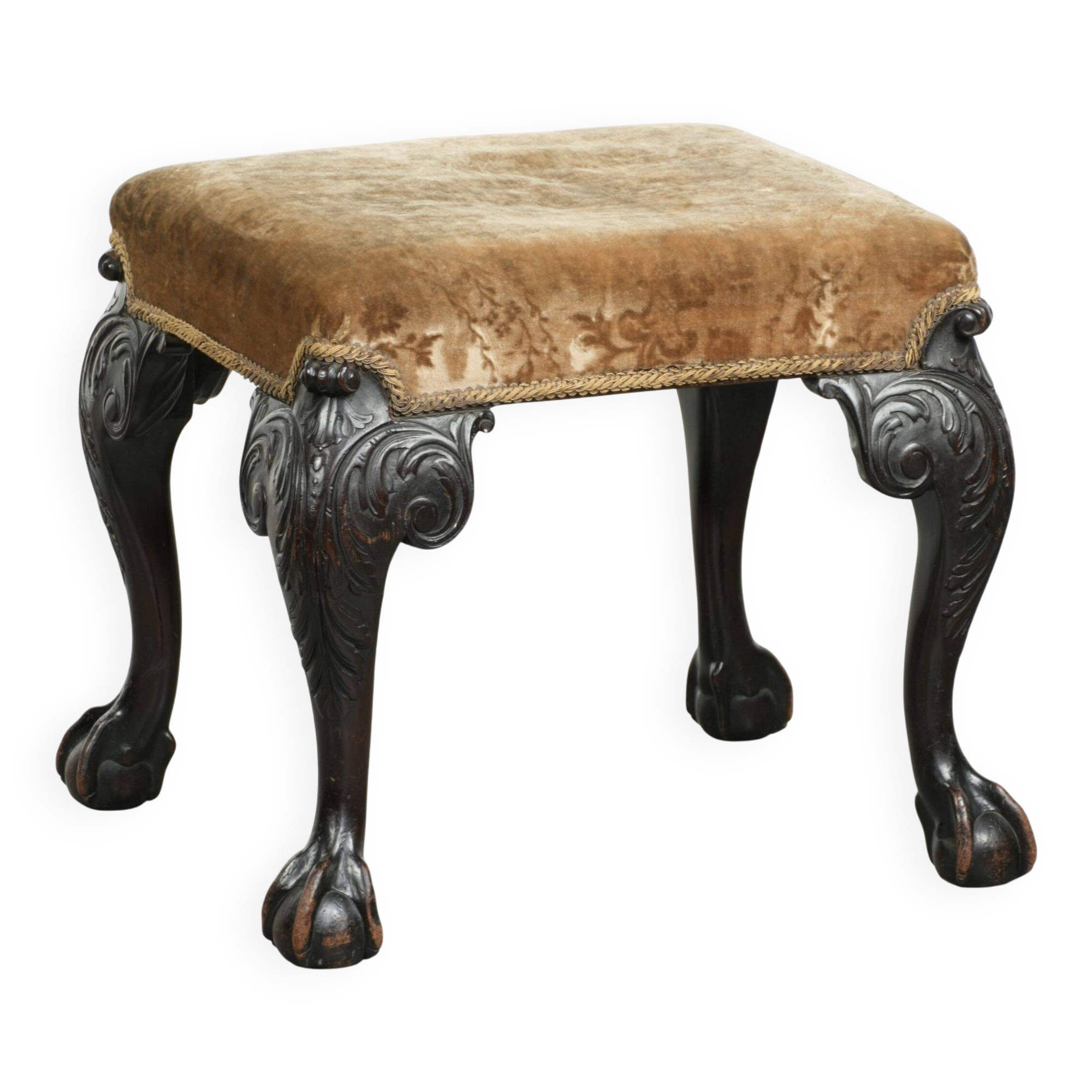 Siège / ottoman néerlandais antique du XVIIIe siècle en tissu velours