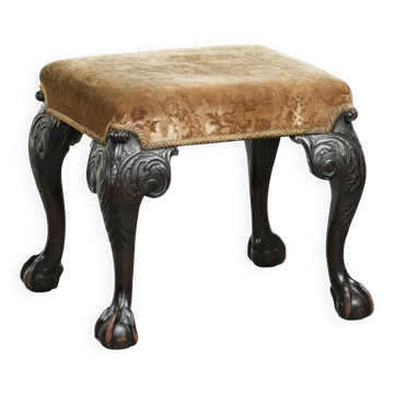 Antique Dutch seat / ottoman from the 18th century with velvet fabric