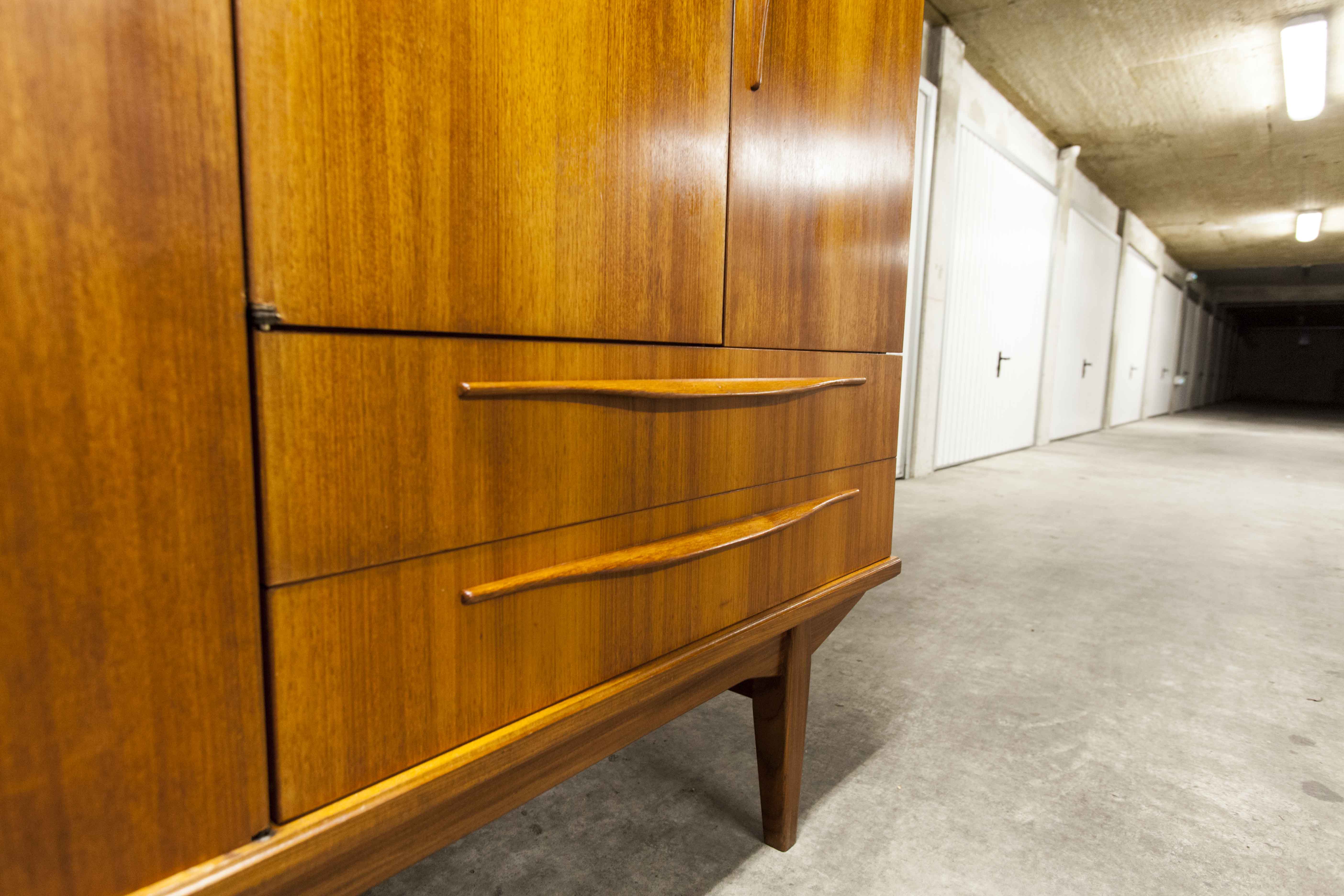 Scandinavian teak cabinet 4 doors 2+1 drawers wardrobe 1960
