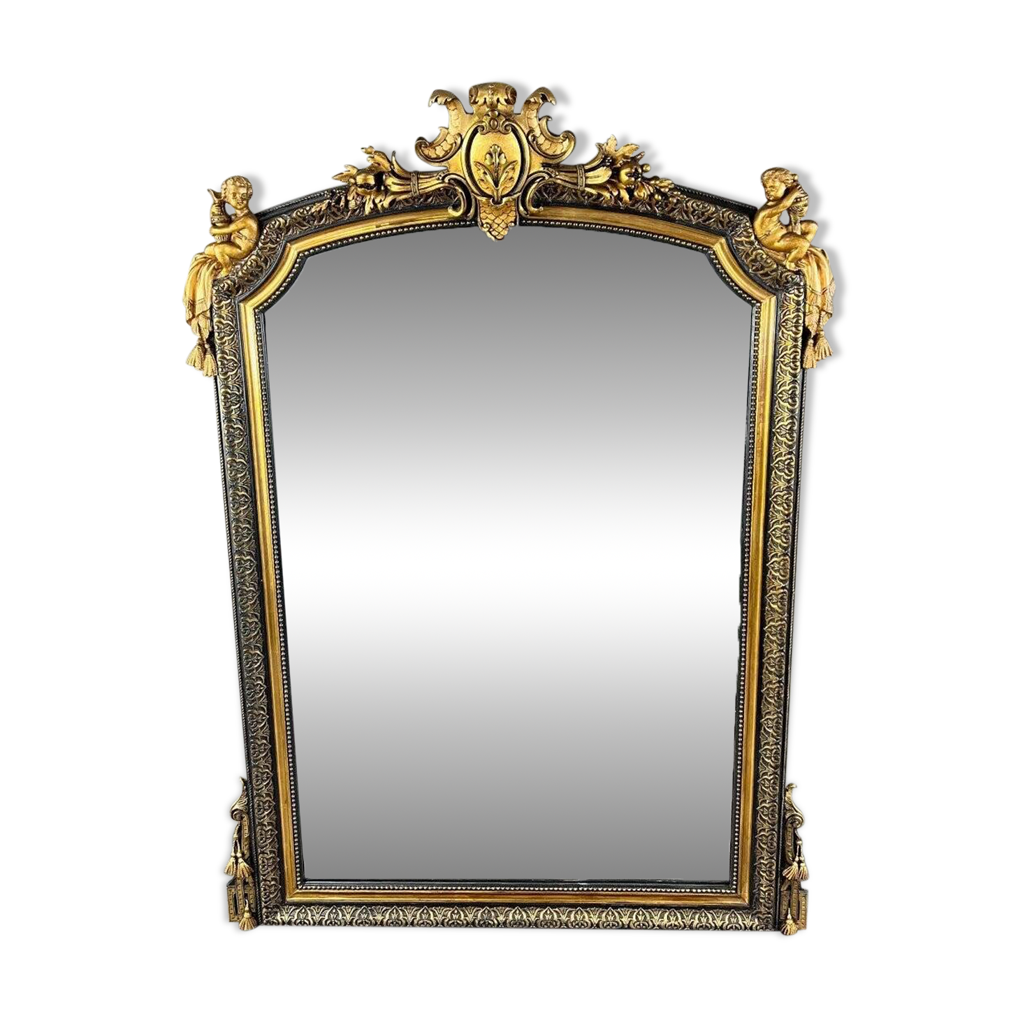 Grand Miroir à Fronton En Bois Sculpté Et Doré, Style Napoléon III