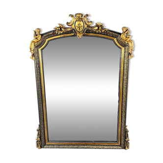 Grand Miroir à Fronton En Bois Sculpté Et Doré, Style Napoléon III