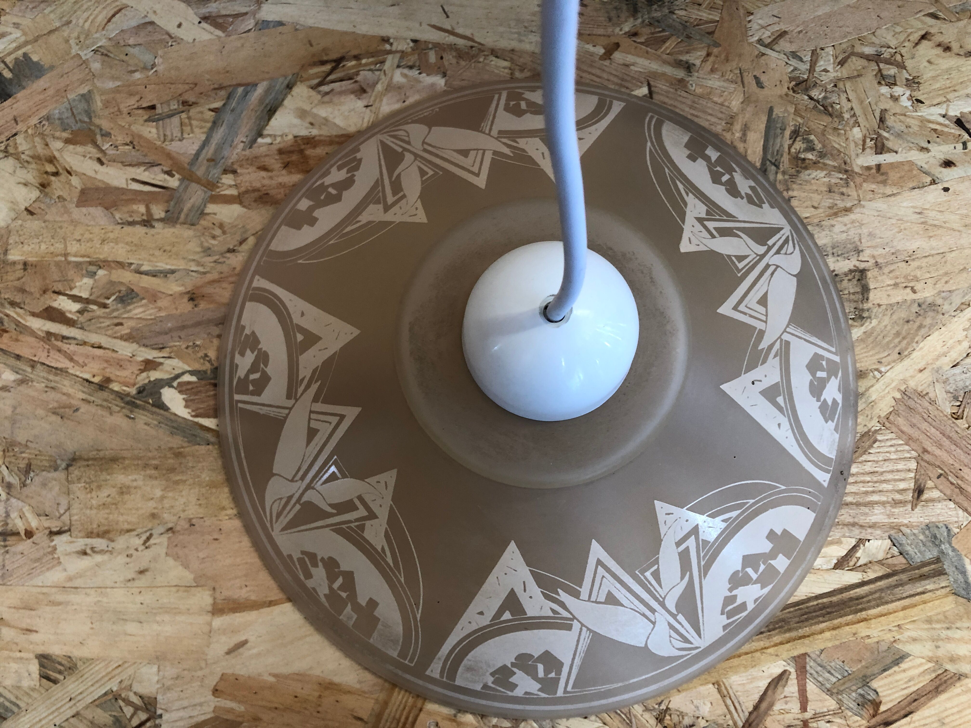 Old pair suspension vianne molded glass + decor + vintage white thread