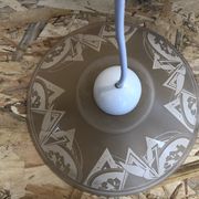 Ancienne paire suspension vianne verre moulé + décor + fil blanc vintage