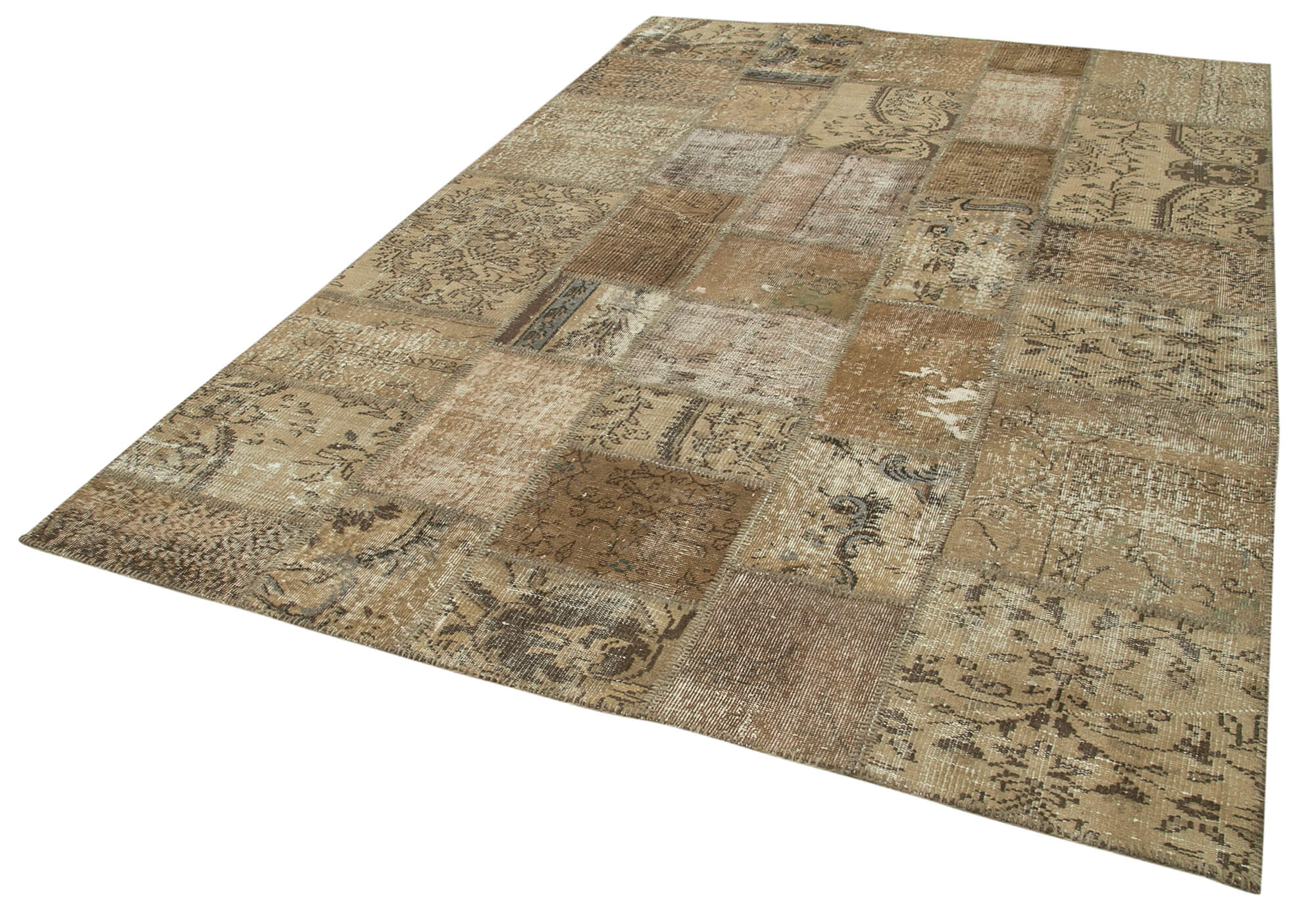 Tapis oriental contemporain fait à la main 201 cm x 301 cm marron patchwork tapis