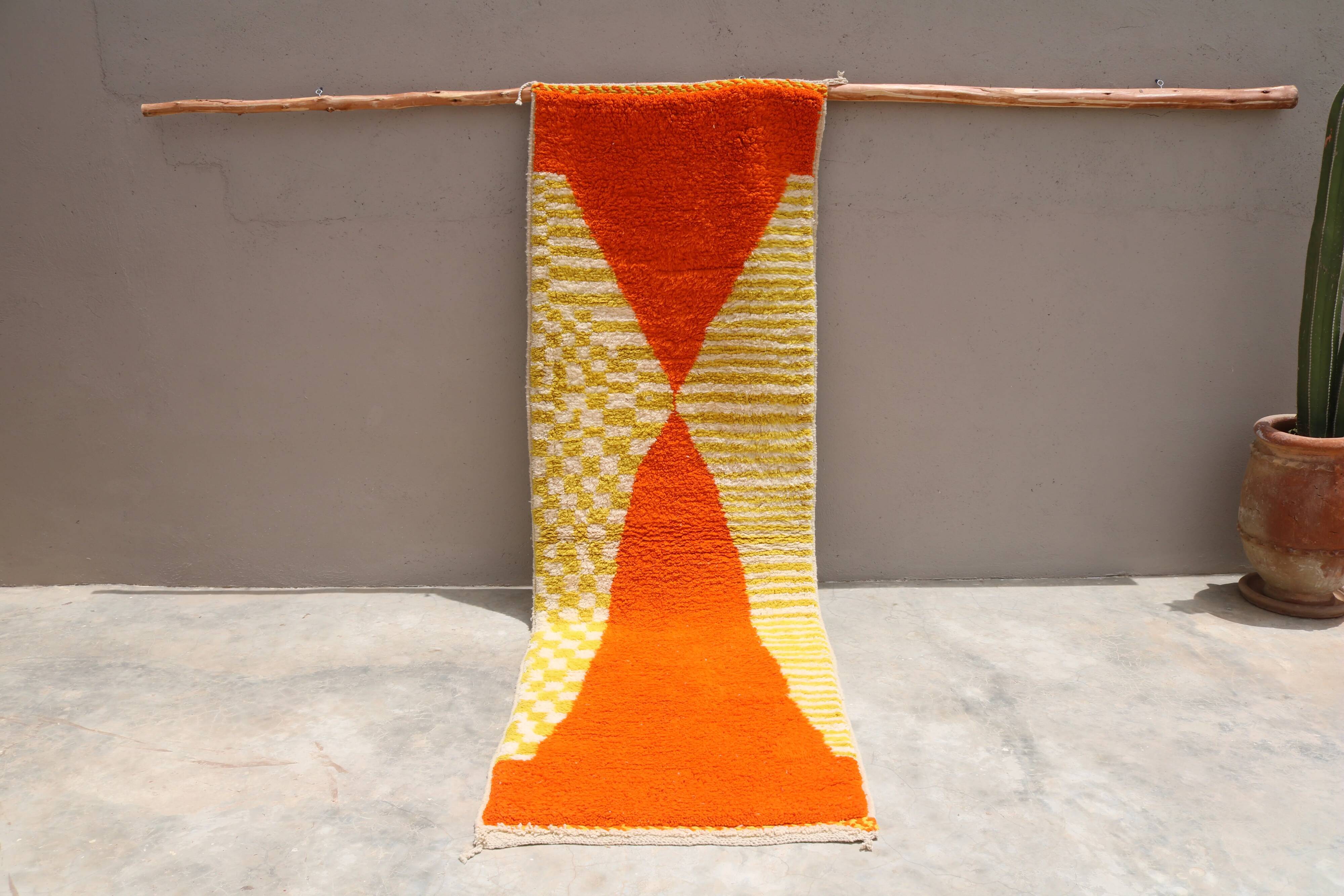 Handwoven coloured wool rug, 300 x 95 cm - R310