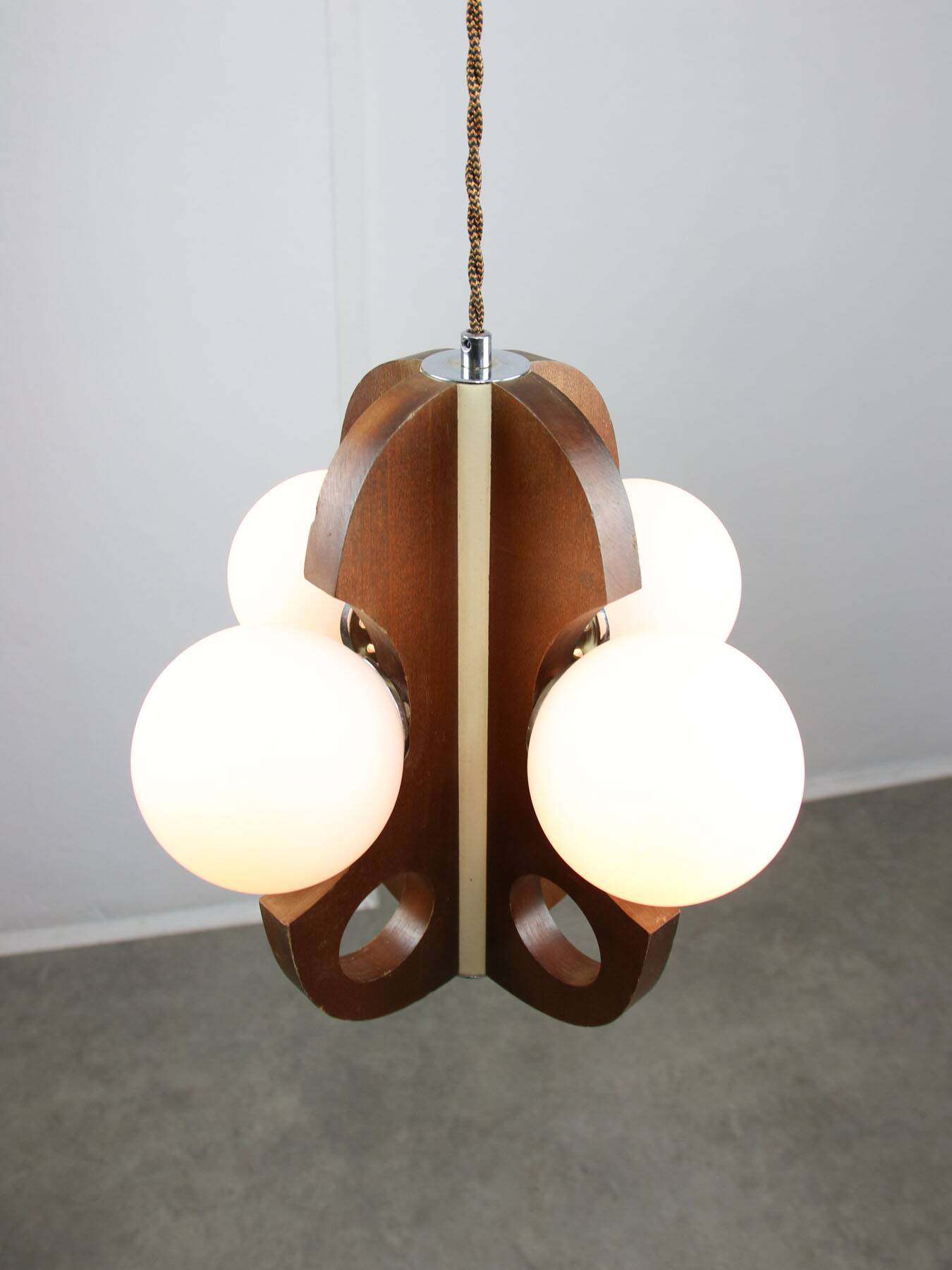 Mid-Century Scandinavian Chrome & Opaline Chandelier, 1960s