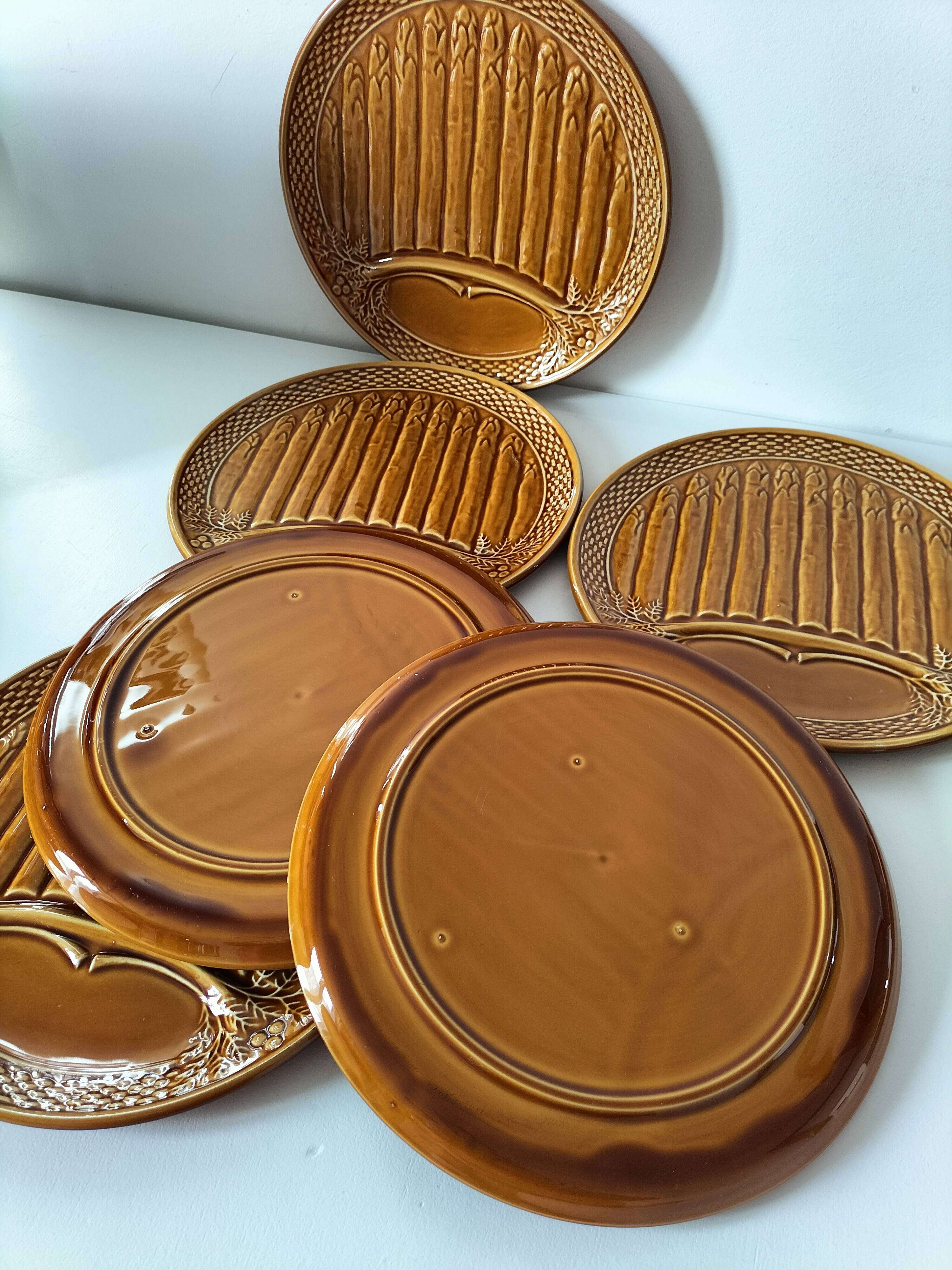 Set of 6 asparagus barbotine plates