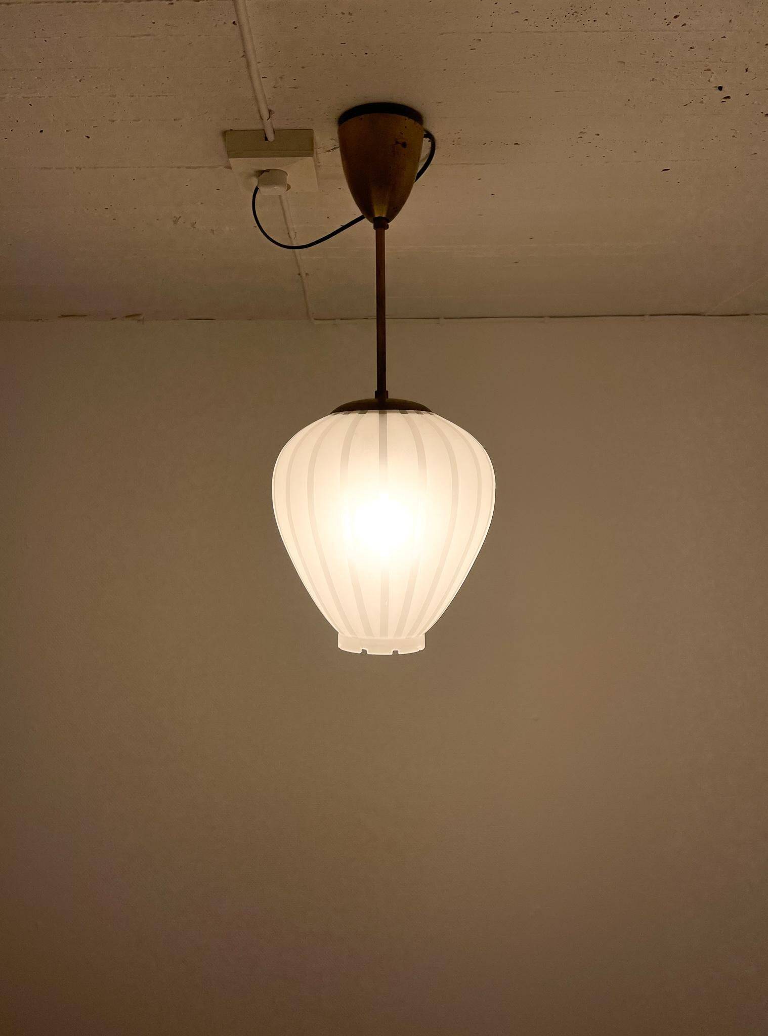 Swedish Art Deco pendant in brass and glass, 1940s