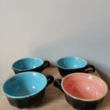 Set of 4 vintage ceramic bar cups blue pink black