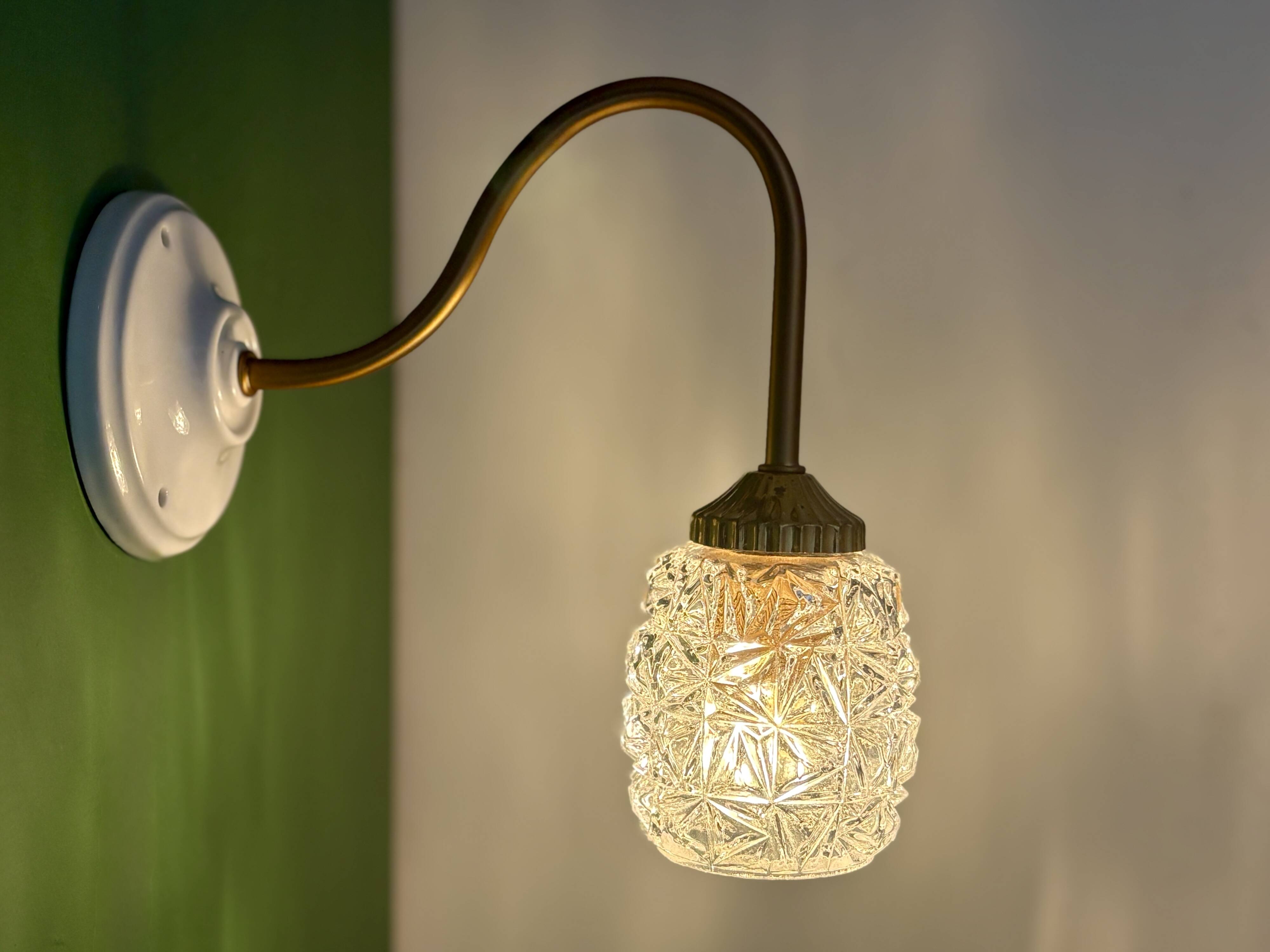 Vintage moulded glass tulip swan neck wall light