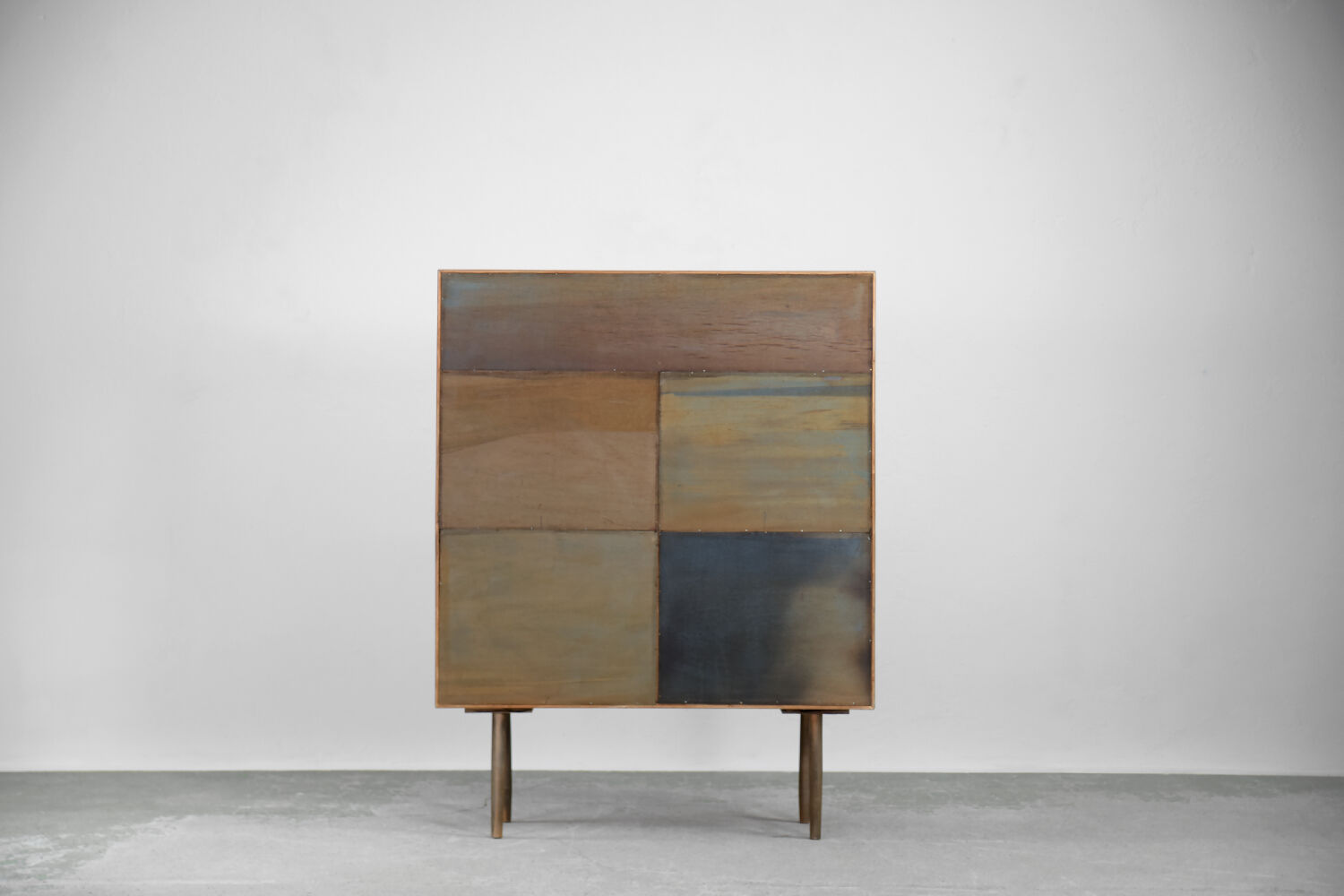 Set of 2 mid-century modern scandinavian hand-painted birch cabinet & sideboard, 1960s