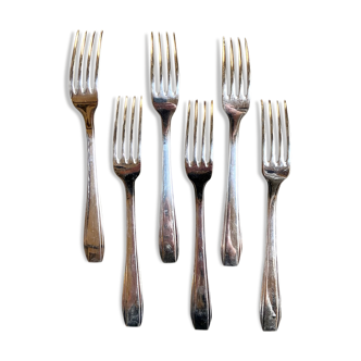 6 silver metal forks