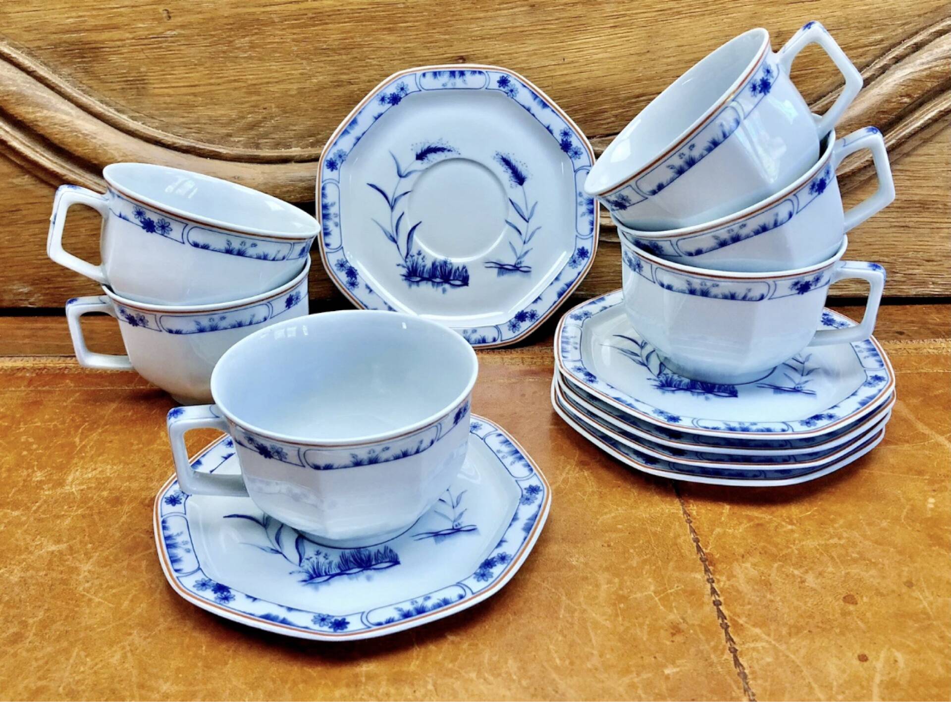 6 octagonal tea cups and saucers porcelain Haviland Limoges