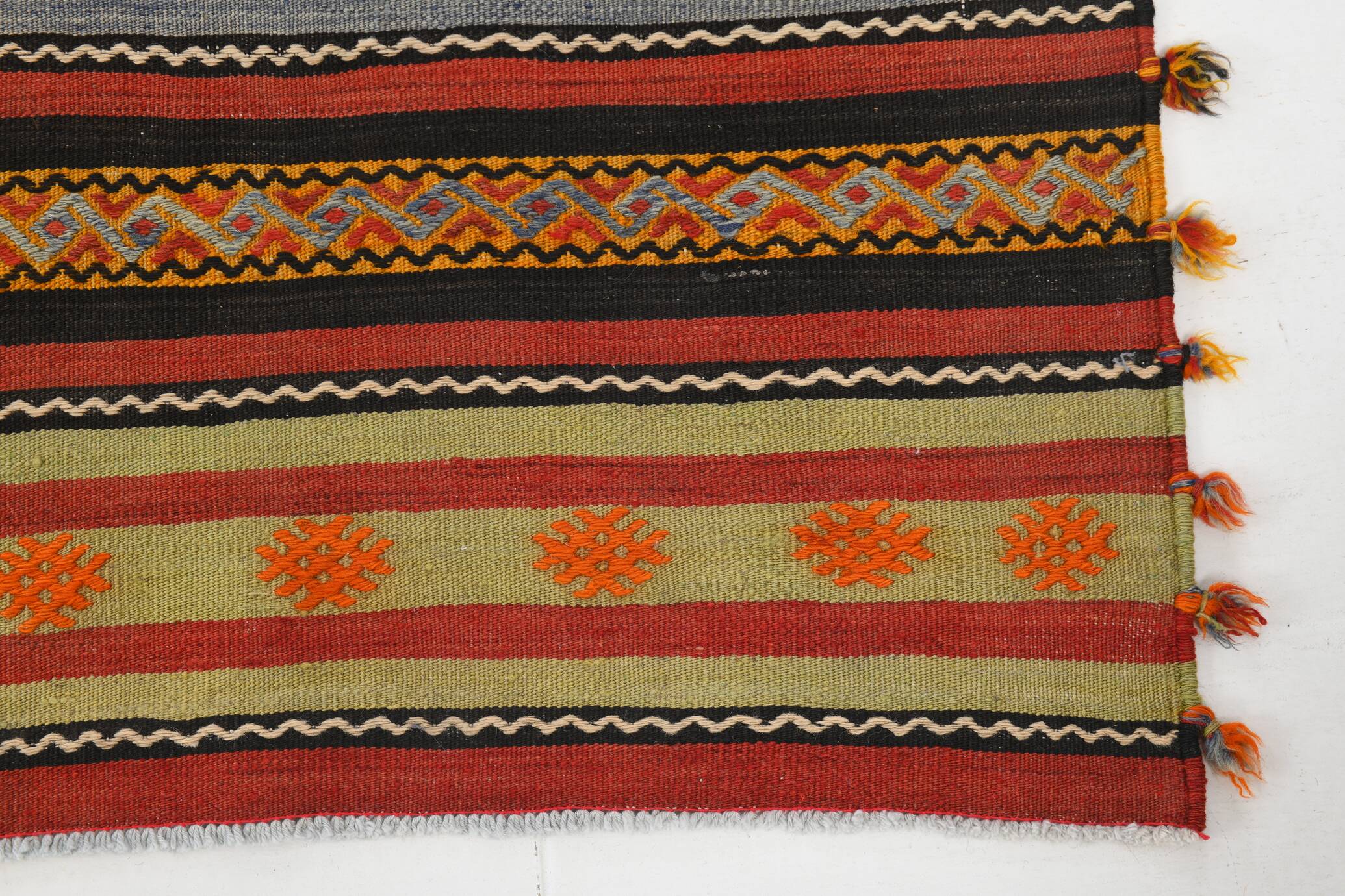 6x11 Pumpkin Orange Striped Turkish Vintage Kilim Rug, 182x320Cm