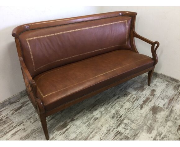 Swan Collar Empire Bench Selency, Vintage Leather Bench With Back