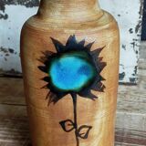 Ceramic vase "Poterie du Colombier" vintage blue sun