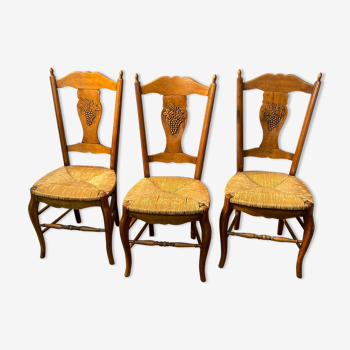 Trio de chaises rustiques paillées