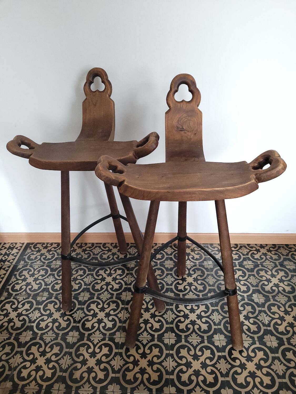 2 vintage brutalist bar stools design Marbella 1970s Spain