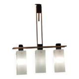 3-light ceiling light, in opaline and brass Maison Arlus 1950