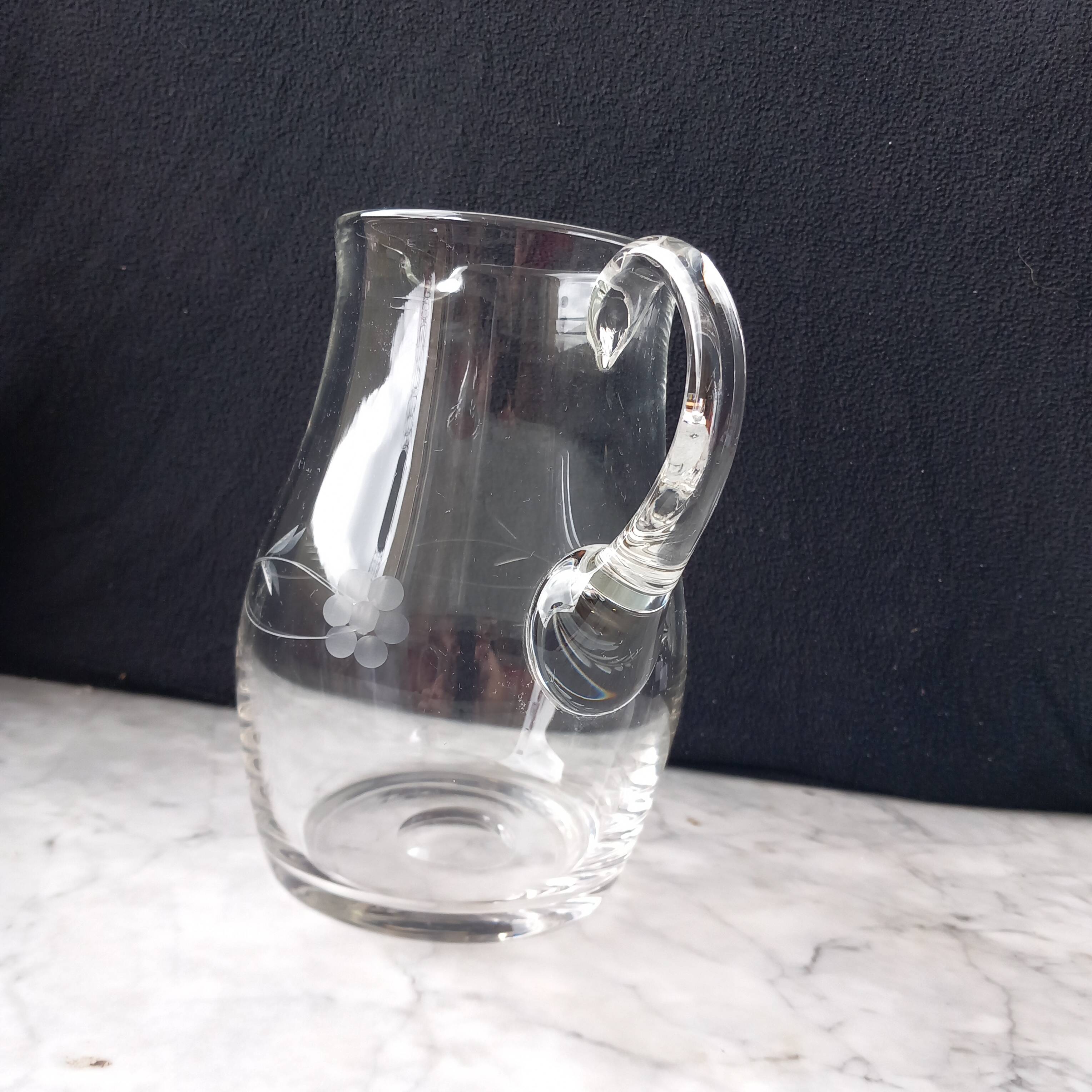 6 water glasses and engraved crystal pitcher from the 70s
