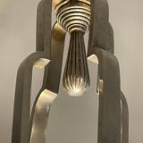 Art Deco chandelier, sandblasted pressed glass, nickel-plated bronze 1930