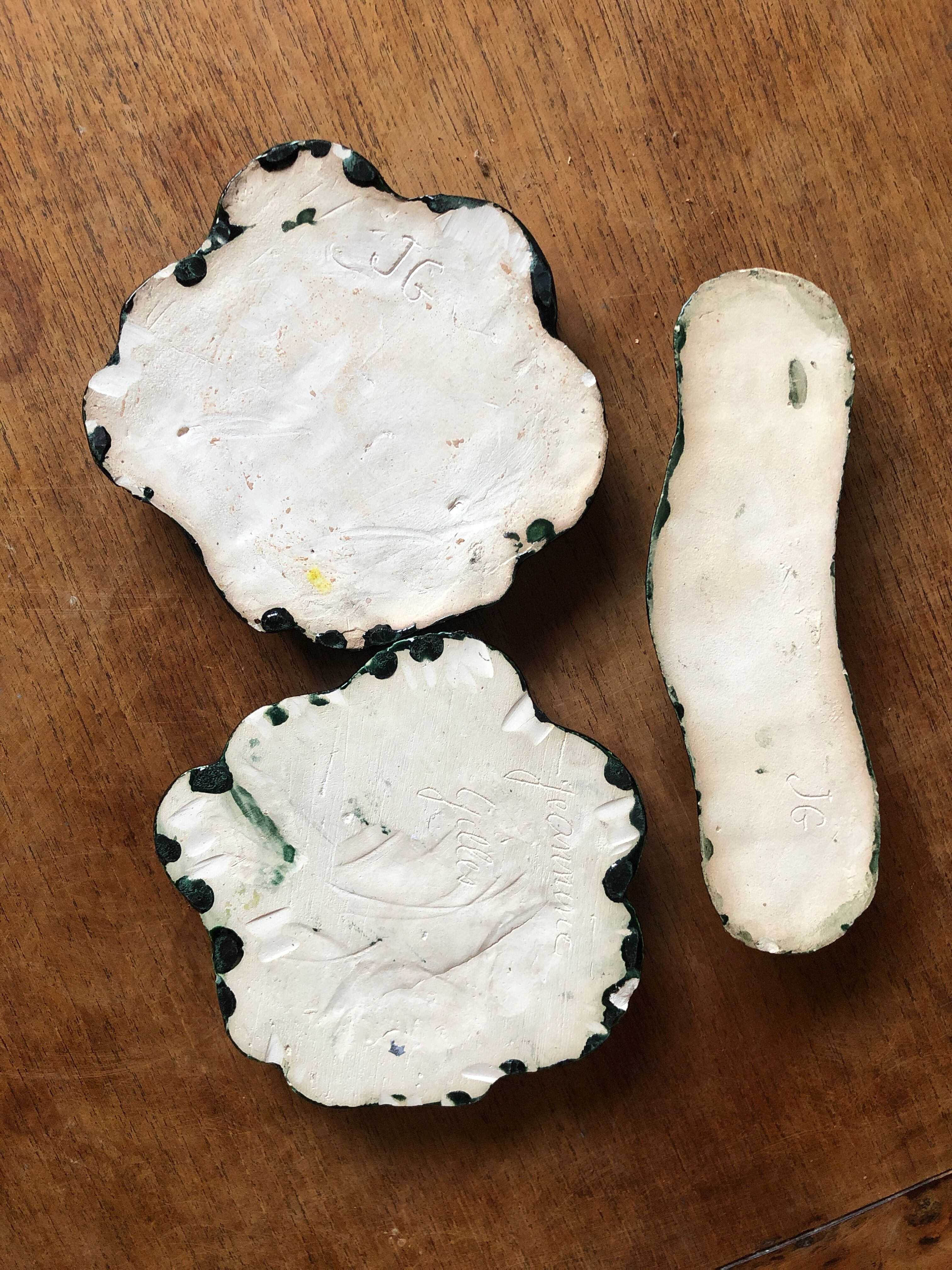 Set of 3 enamelled cracked ceramics signed Jeannine Gilles