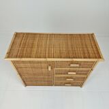 Commode ou crédence italienne en bambou et rotin, années 1980
