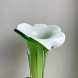 Vase soliflore en opaline et verre vert pomme style murano années 60-70