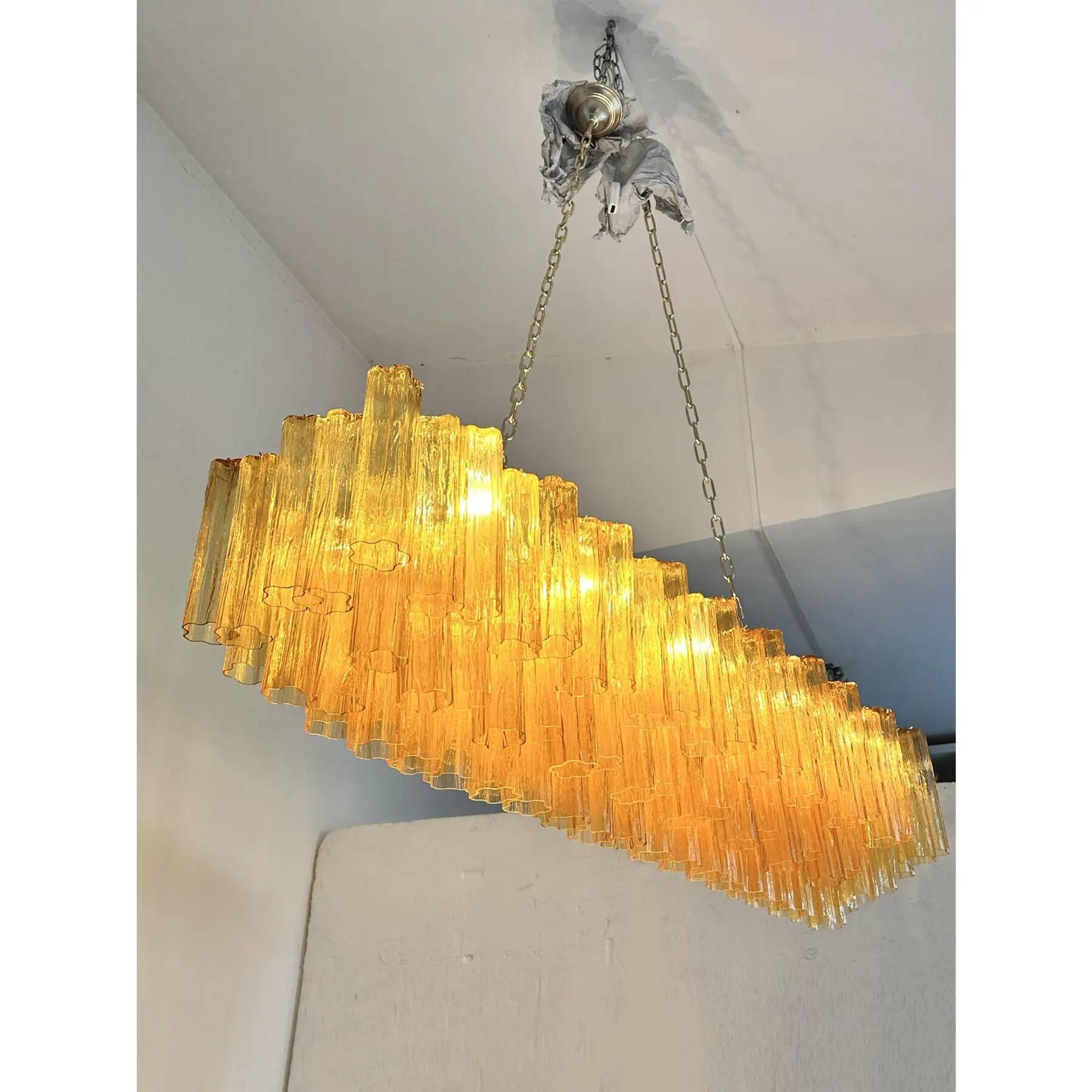 Contemporary Rectangular Luxury "Tronchi" Murano Glass Gold Chandelier