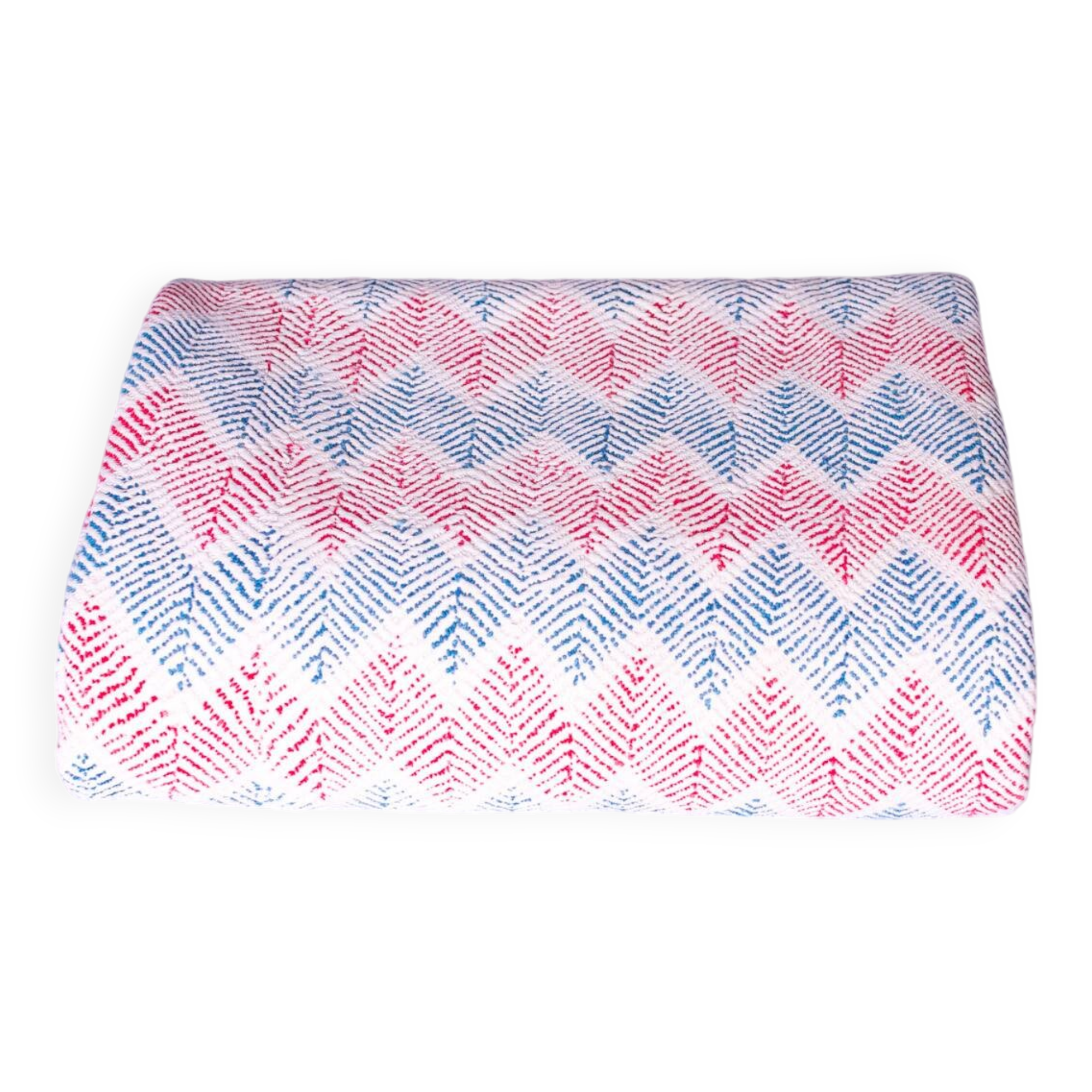 Vintage kantha "Bengal Chevron" bleu et rouge