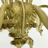 Vintage 6 arms handcrafted floral Murano glass chandelier with gold. Italy 1950s