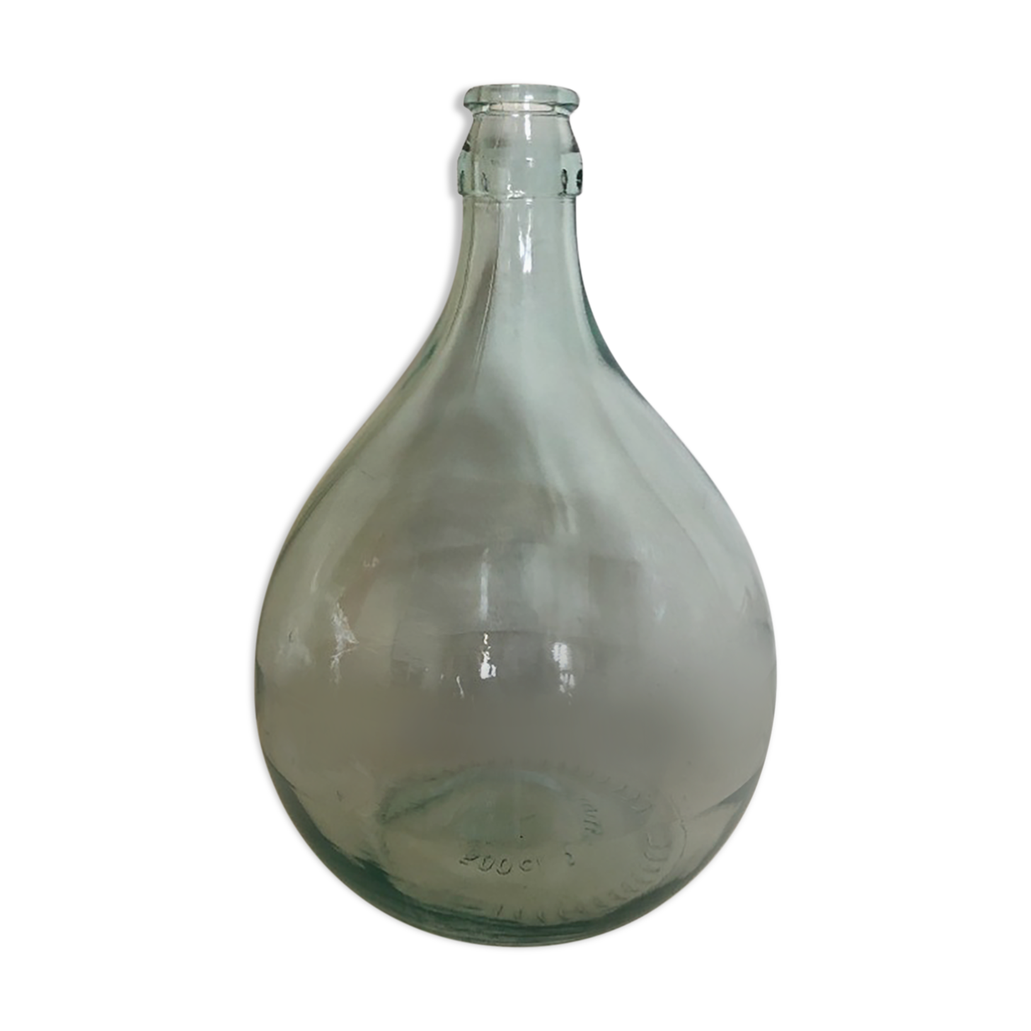 Demijohn in glass with light blue reflection