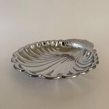 Large silver-plated serving dish in the shape of a vintage shell.