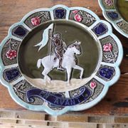 3 antique barbotine plates featuring Joan of Arc "En Avant"