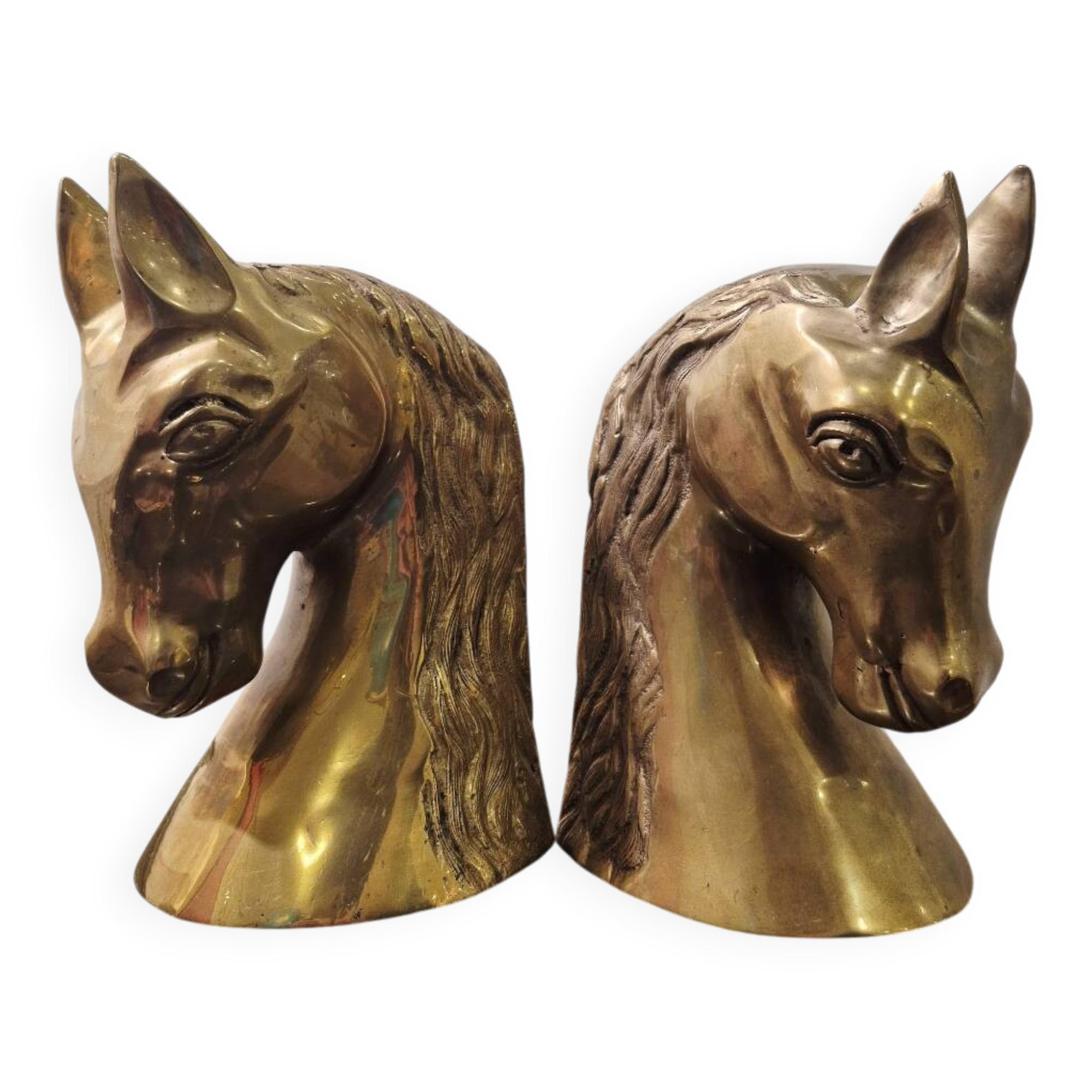 Serre livre têtes de cheval en laiton vintage