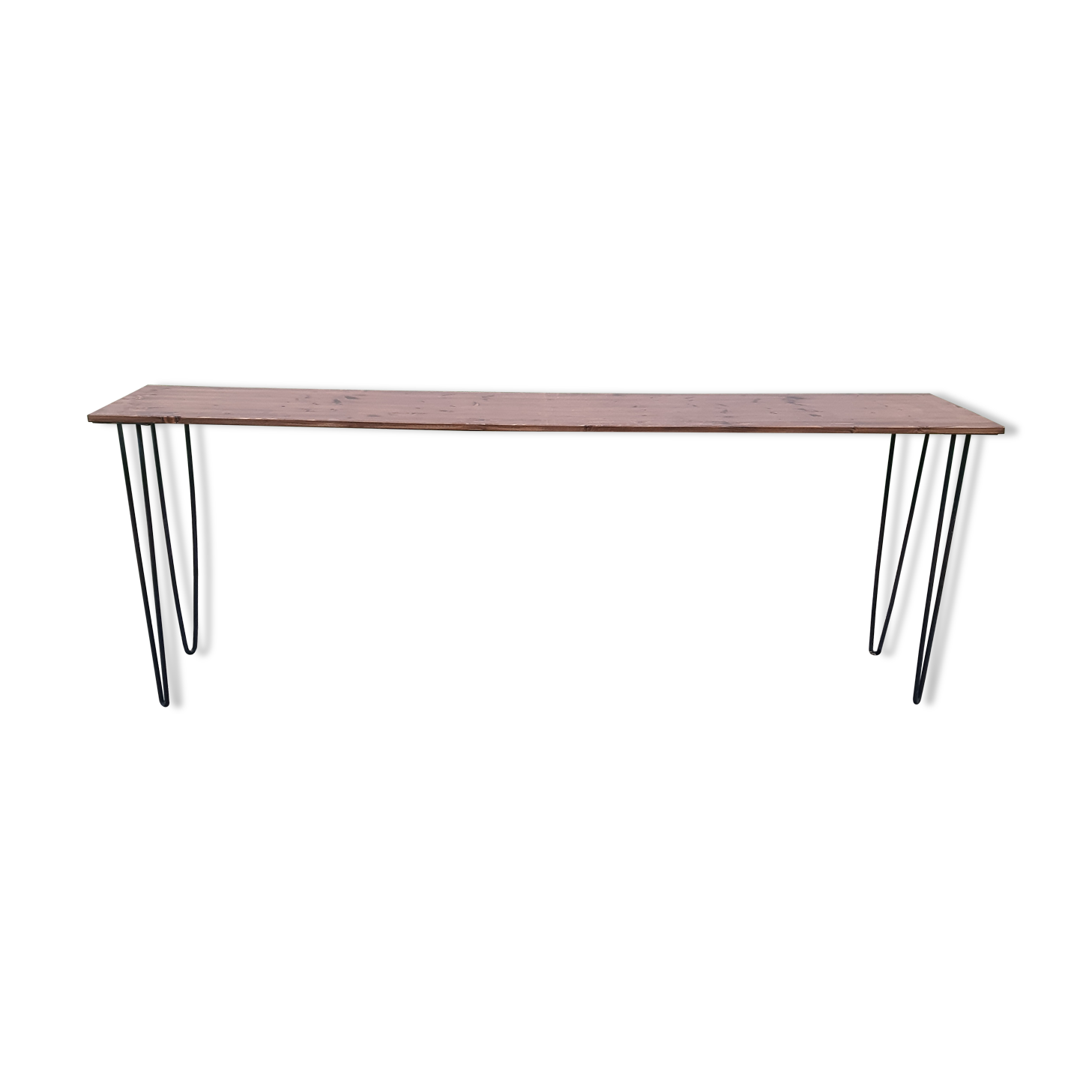 Console wood and metal with tapered legs.